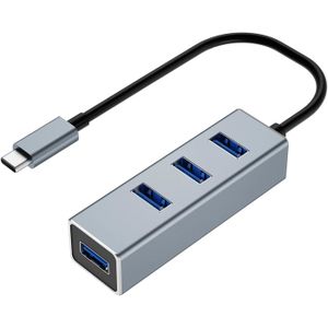Hub USB C Vers 4 Ports USB 3.0 - Adaptateur Aluminium Gris 18 Cm - Pour PC Portable MacBook