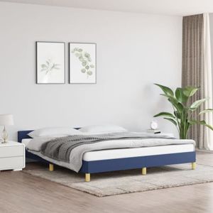 STRUCTURE DE LIT CWU Cadre de lit avec tête de lit Bleu 180 x 200 cm Tissu 60299