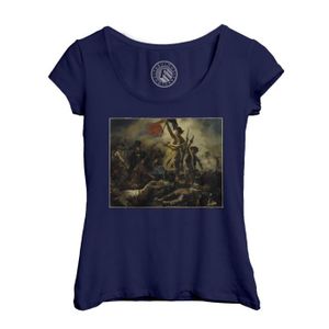 T-SHIRT T-shirt Femme Col Echancré Bleu Eugene Delacroix La Liberte Guidant le Peuple Revolution