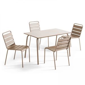Ensemble table et chaise de jardin Ensemble table de jardin en métal et 4 chaises taupe