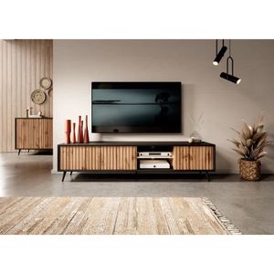 MEUBLE TV Meuble TV - BELLO - avec LED - 175 cm -noir -chêne