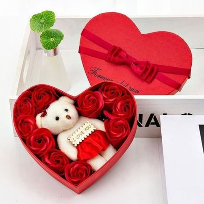 Ours Peluche DHINCHANSAIB 25 Cm Avec Rose - Cadeau Saint-Valentin & Anniversaire