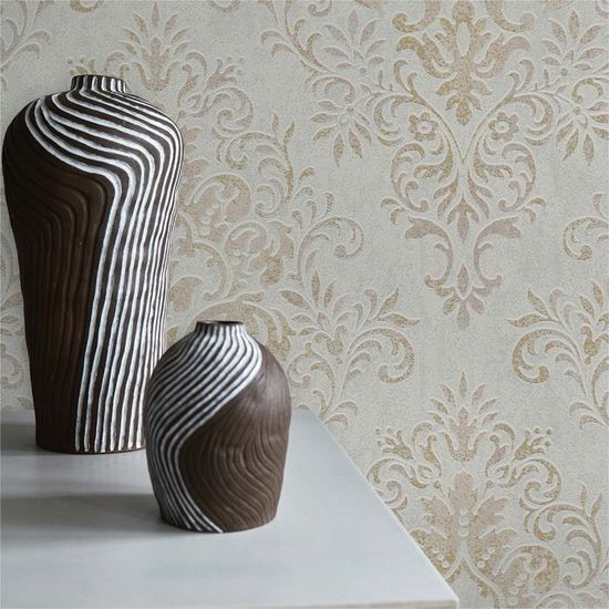 Papier Peint Tadessi Baroque Gioele M1 - Blanc Métallisé (53cm X 10,05m)