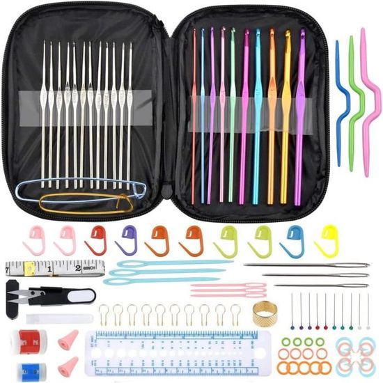 Set De 127 Accessoires Crochet - Aiguilles Ergonomiques 0.6-6.5mm + Marqueurs - Multicolore