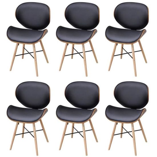 Maison® Lot de 6 Chaises de salle à manger Chaise de Salon Moderne - Fauteuil Chaise de cuisine Similicuir et bois courbé &373393
