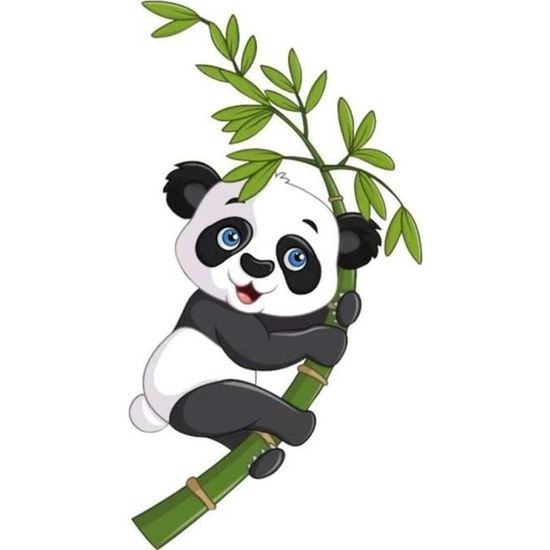 Sticker Mural,Sticker Mural Panda Jouant sur La Branche Bambou Sticker Mural Amovible pour Les Enfants Bébé Chambre,(24X45 Cm)