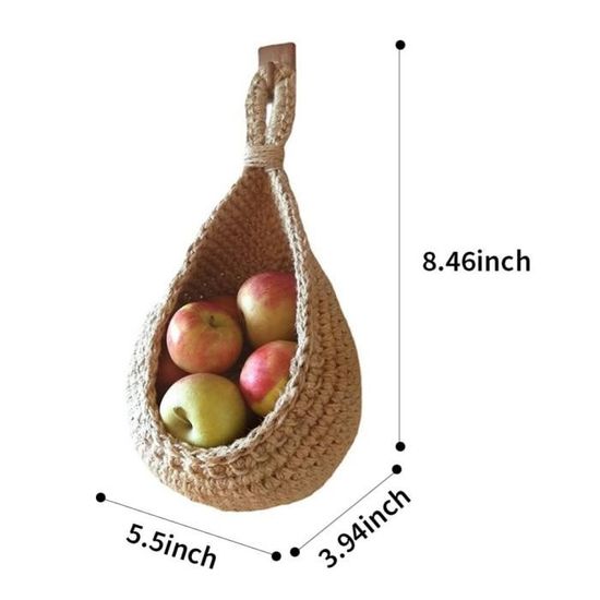 Dancepandas Panier Suspendu Bohème – Corbeille Fruits & Légumes Tricot Main – Style Boho Naturel – Rangement Cuisine