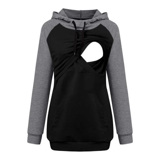 Chemisier Maternité Manches Longues Double Couche Pour Allaitement - T-Shirt Long Doux Et Confortable
