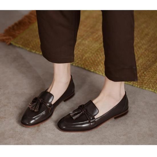 Mocassin Femme en Cuir de Couleur Unie l gant et Confortable