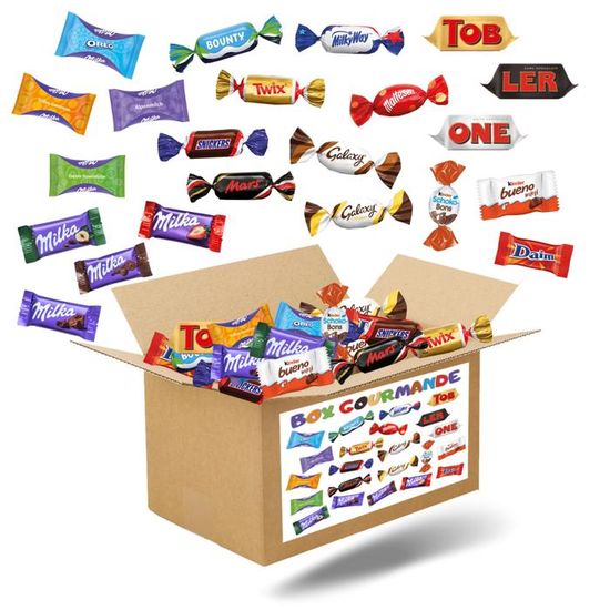 BOX GOURMANDE - Assortiment de 100 Mini-Chocolats : Célébrations, Kinder, Milka, Daim, Toblerone