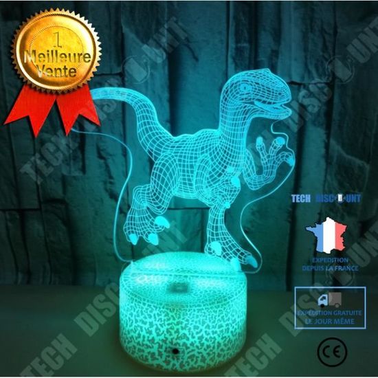 Lampe Oeuf Dinosaure 3D LED 16 Couleurs, Veilleuse Tactile Avec Télécommande USB - Enfant
