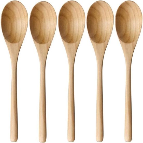Lot De 5 Cuillères À Soupe En Bois De Style Janpanais Avec Manche Long