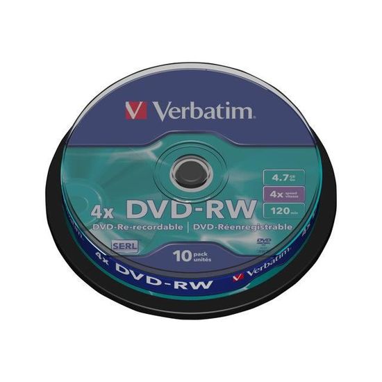 DVD-RW VERBATIM - Spindle 10 - 4x - 4.7 Go - Argent mat