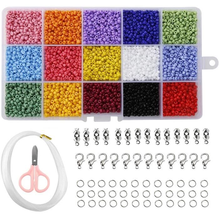 7500PCs Perles de rocaille, Mini Perles De Verre, Petites Perles,Perles en Vrac avec Boîte de Rangement