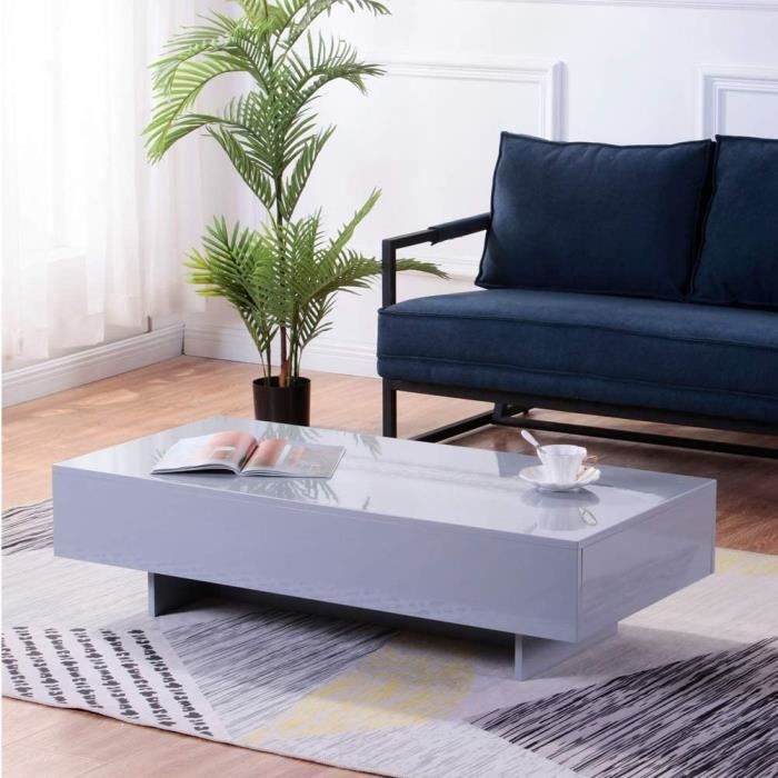 GOLDFAN Table Basse Salon Design Table Basse Rectangulaire Bois Gris Moderne Table de Salon Haute Brillance193