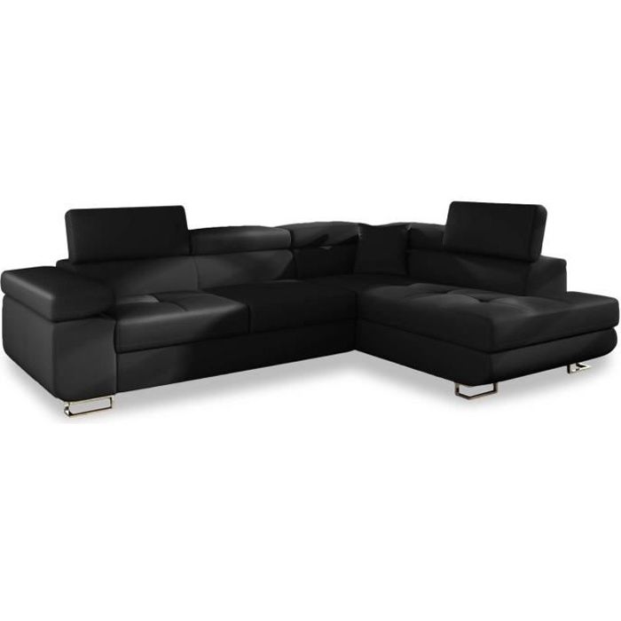 Canapé d'angle Noir Simili Moderne Grand
