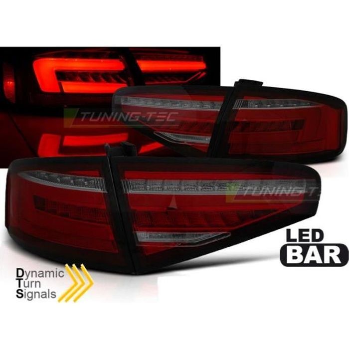 Paire de feux arriere Audi A4 B8 12-15 berline FULL LED rouge fume