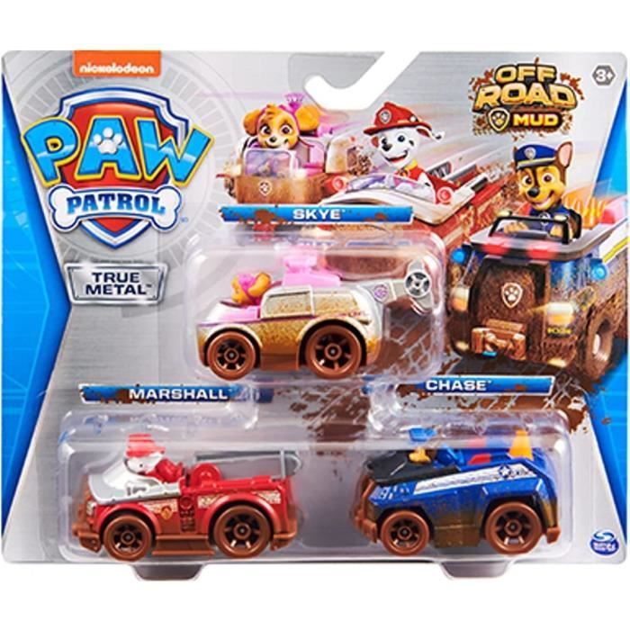 Coffret Pat Patrouille 3 Vehicules Metal off road Mud Marcus Camion Pompier Stella helicoptere Chase police Chien Voiture Miniatur