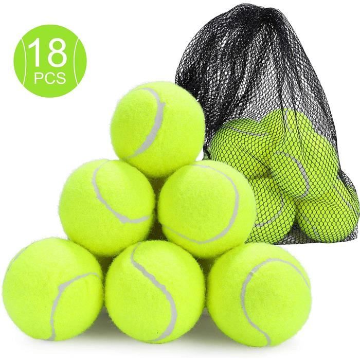 Fostoy Balles de Tennis, Paquet de 18 Balles Entraînement Tennis Durables avec Sac de Transport en Filet pour Chiens Entrainemen135