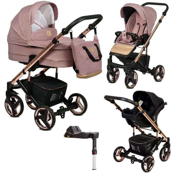 Poussette 3 En 1 Réversible Aveainelle - Poussette Trio Pliable En 1 Clic Avec Freins Doubles - Couleur Noir Et Or - Pour Nouveau-nés Et Enfants