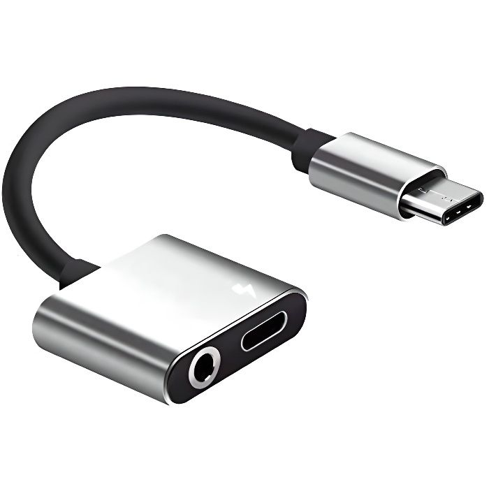Adaptateur Jack USB C, 2 en 1 USB Type C vers 3,5mm Aux Audio Adaptateur de Prise Casque Câble de Charge Huawei Huawei Mate 10 Pro/P