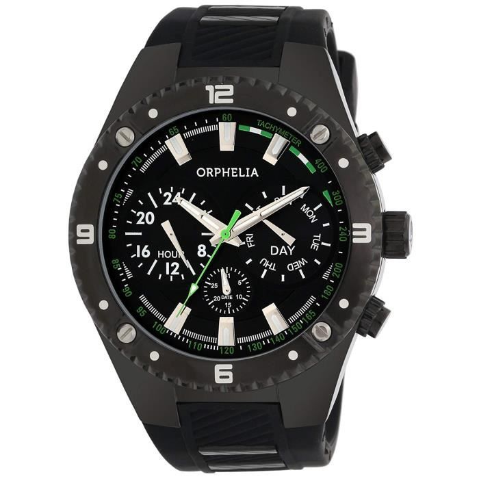 Orphelia - 86502 - Montre Homme - Quartz - Analogique - Aiguilles lumineuses - Bracelet Silicone noir