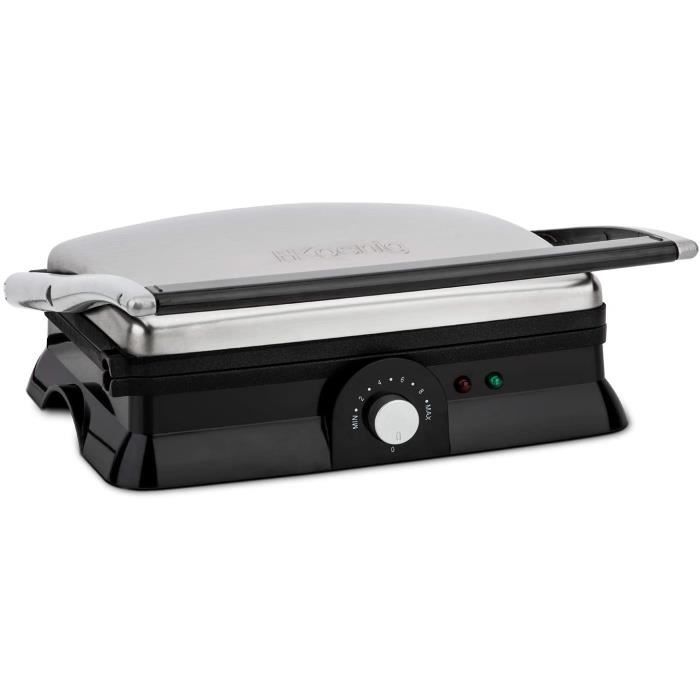 H.Koenig Grill Plancha Electrique de Table Inox Professionnel GR20, Grande surface de cuisson, Hauteur et Température réglables, Mul