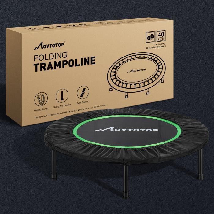 MOVTOTOP trampoline pliable 40 pouces trampoline de fitness rond charge d'entraînement aérobie jusqu'à 120 kg A-Mur