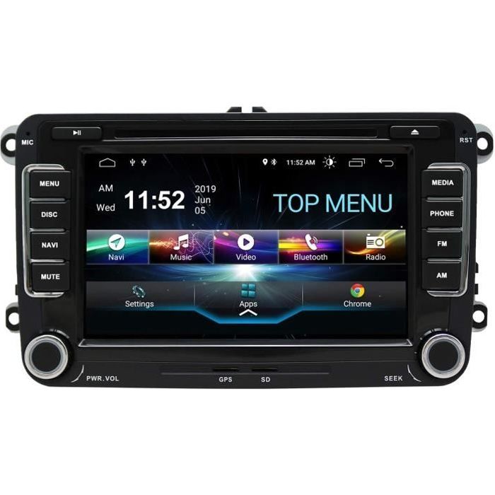 Autoradio stéréo Android 10.0,pour Volkswagen Skoda Lecteur DVD Radio 7- Écran Tactile HD Navigation GPS avec Bluetooth 2 Go + 16 Go