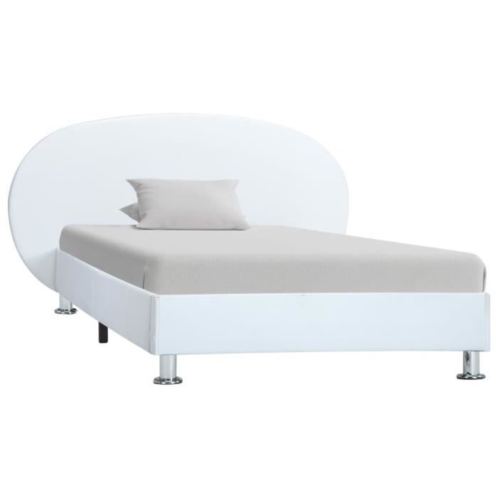 Chez Barry® 85834 Lit Grand Lit adulte enfant - Lit de Repos - Blanc Similicuir 100 x 200 cm Haute qualité