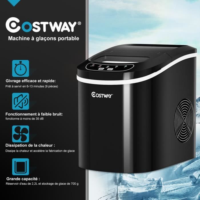 COSTWAY Machine à Glaçons Portable Machine pour Glace Réservoir 2,2L,12kg/24H 9 Glaçons par 6-13Min, pour Maison,Bureau,Café Noir