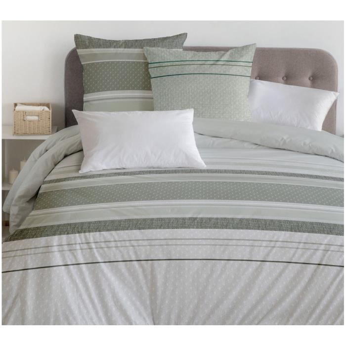 Housse de Couette 3 Pièces - 100% Coton 57 Fils - 2 Personnes 220x240 cm - BAYADERE Vert