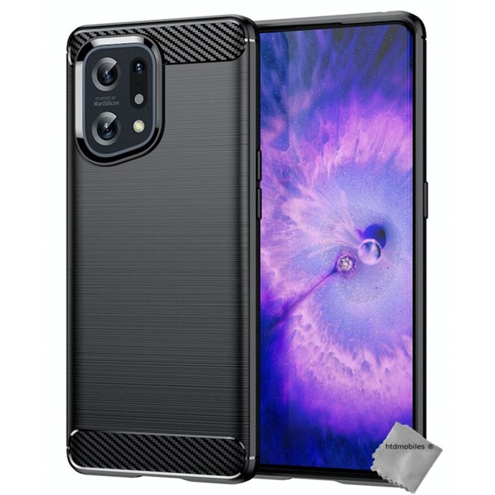 Coque silicone gel carbone pour Oppo Find X5 5G + film ecran - NOIR