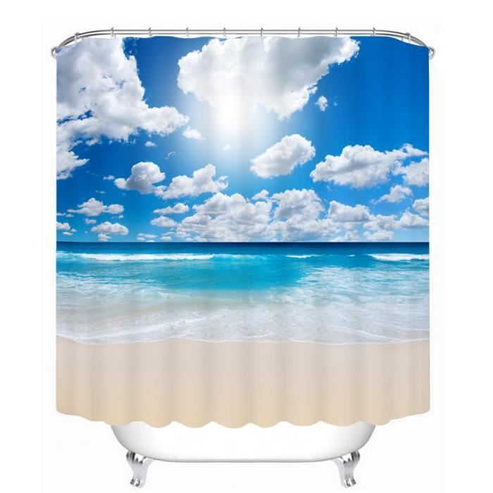 Rideau de douche paysage de la mer 3D effect imperméable 180 x 200 cm