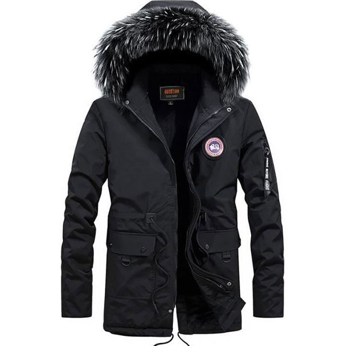 Manteau Homme de Marque à capuche detachable fourrure synthétique Manteau Homme à poches multiples Manteau épaississant Manteau