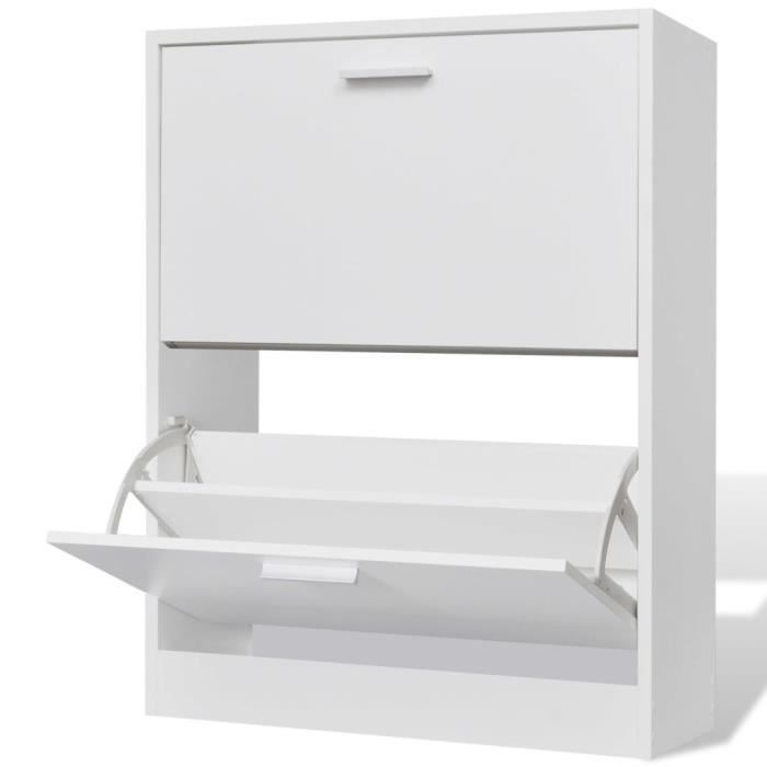 Meuble à chaussures porte ChaussuresSupport Rangement Stockage Meuble Range en bois avec 2 compartiments Blanc