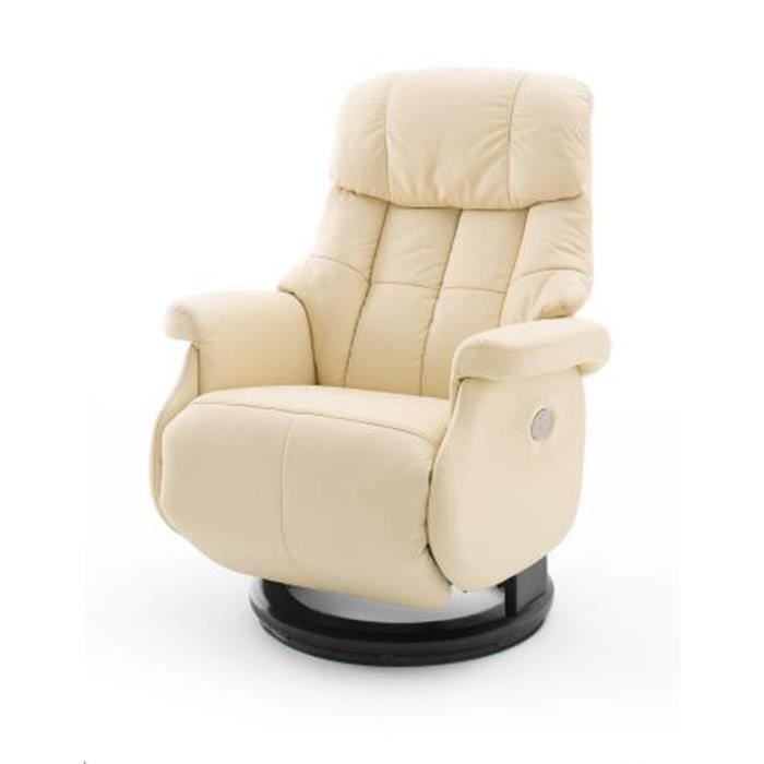 Fauteuil relax en cuir coloris crème et noir - 82 x 111 x 86 cm