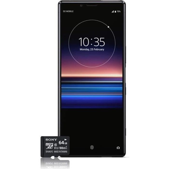 Sony Xperia 1 Smartphone Débloqué 4G (Ecran: 6, 5- - 128 Go - Double SIM - Android 9.0 PIE) Noir + Carte mémoire 64 Go Offerte