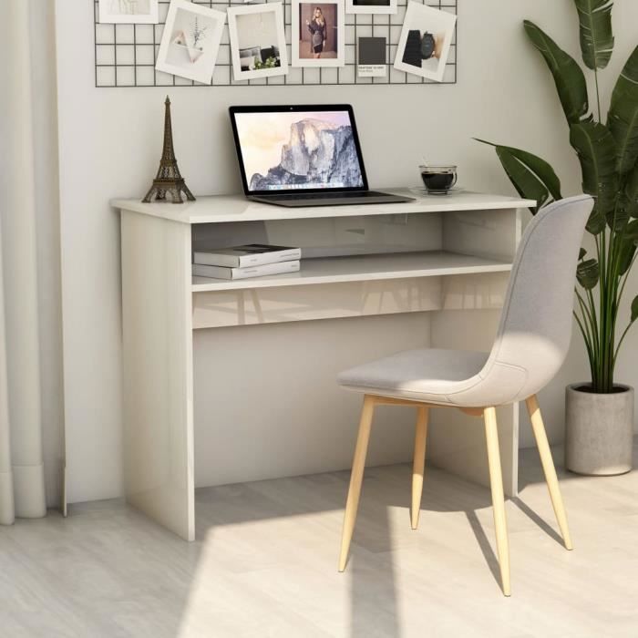 vidaXL Bureau Blanc brillant 90x50x74 cm Aggloméré