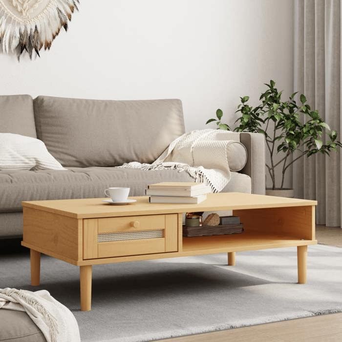 vidaXL Table basse SENJA aspect rotin marron 100x55x33 cm bois massif 358046