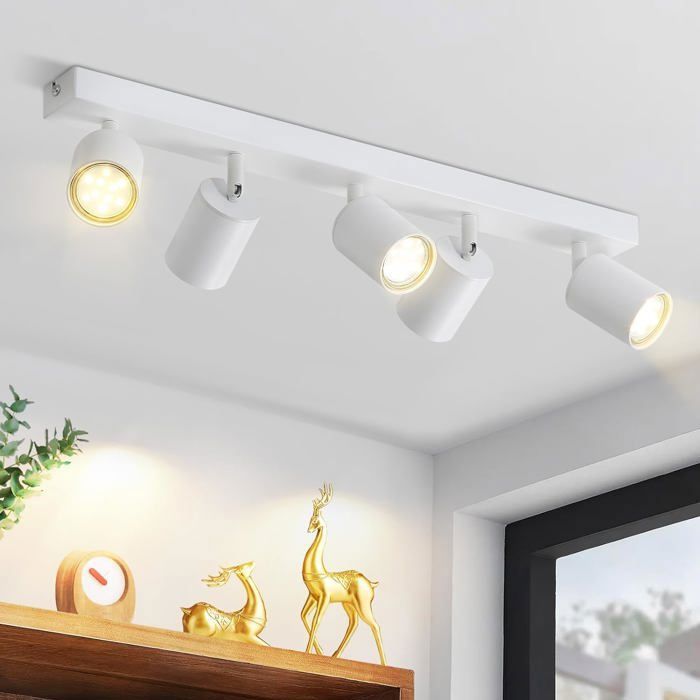 Homefire Plafonnier 5 Spots GU10 - Blanc en fer - 55 x 5.5 x 13 7 cm - Moderne - Orientable à 330° - Sans ampoule