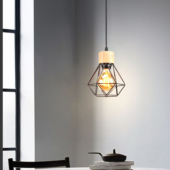 SNOGOLD Lustre Suspension Vintage Luminaire Plafonnier Industriel E27 Plafond en Métal et Bois Ø16cm Rétro Pour Salon Cuisine SNOGOLD Lustre Suspension Vintage Luminaire Plafonnier Industriel E27 Plafond en Métal et Bois Ø16cm Rétro Pour Salon Cuisine