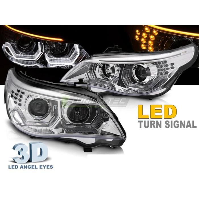 Paire de feux phares BMW serie 5 E60 /E61 03-07 Angel eyes led 3D Chrome-40160178