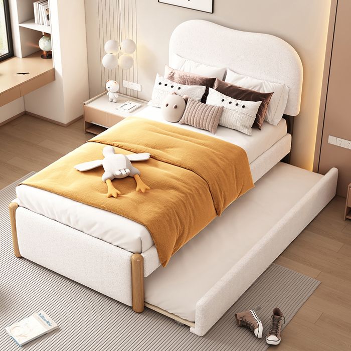 Lit enfant Lit simple 90x200 cm Lit capitonné avec lit gigogne - SWEIKO - Blanc