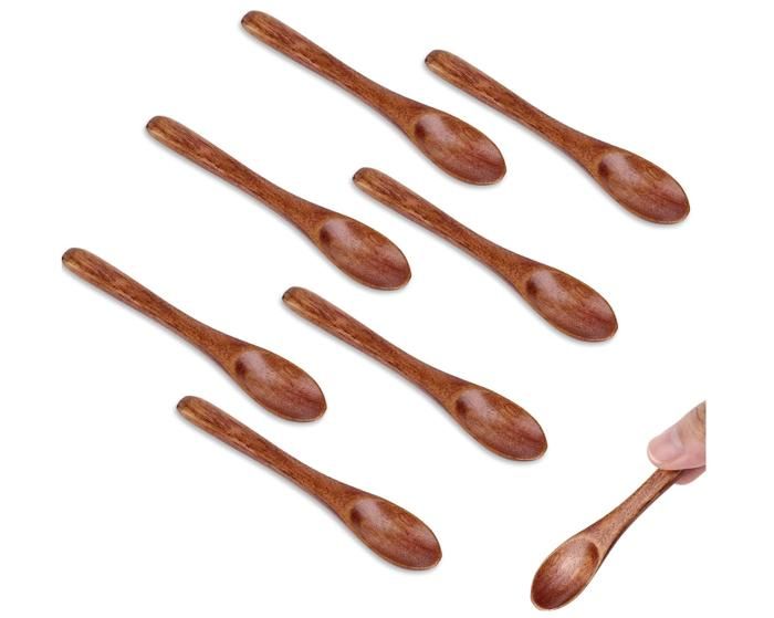 8pcs Petites Cuillères en Bois 10cm Petite Cuillère à Café en Bois Mini Cuillère à Condiment Cuillères à Miel pour Pots à Épices