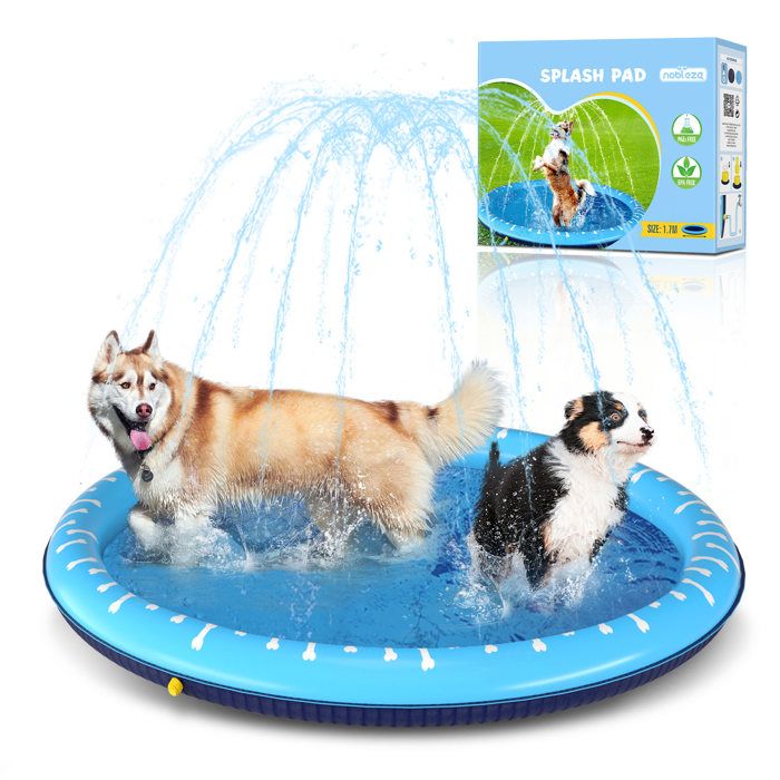 Comparer les prix de Nobleza - Piscine pour Chiens Grande, D170cm/67in, 0.55cm Épaississant Tapis de Jeu d'Eau pour Chiens avec, Bleu