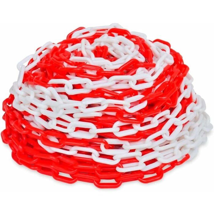 Chaîne De Signalisation Plastique Rouge Blanc 15m X 6mm - Barrière Sécurité Avertissement Parking Construction