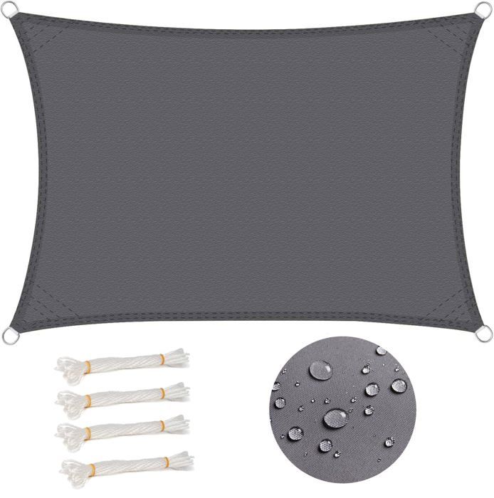 Voile dombrage rectangulaire 3x4 m Imperméable Anti 93% UV résistant à leau Protection Contre Le Vent Protection UV Gris
