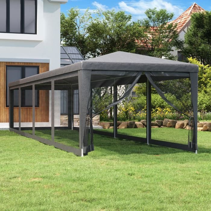 Tente de fête-Tonnelle de Jardin et 10 parois latérales en maille Anthracite 3x12m
