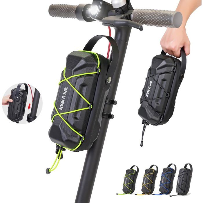 Sacoche de guidon de vélo Wild Man 2 L résistante à la pluie et à dégagement rapide coque rigide étanche (GD6X noir)